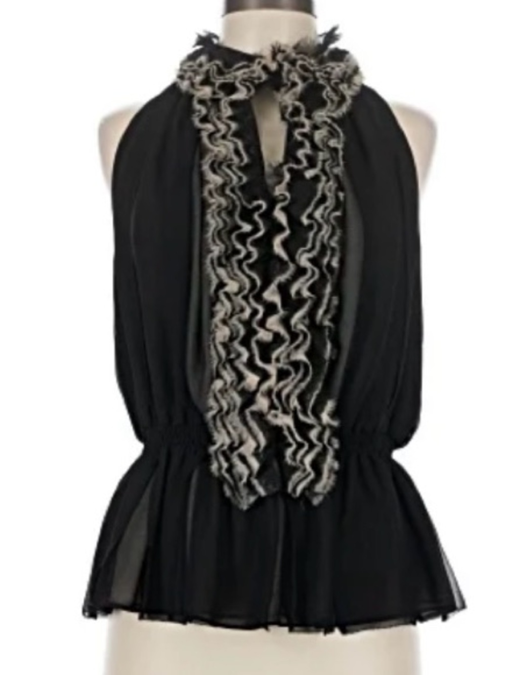 Robert Rodriguez Black & Cream Ruffled Blouse- Layered Ruffles. Size M